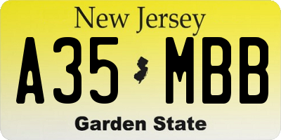 NJ license plate A35MBB