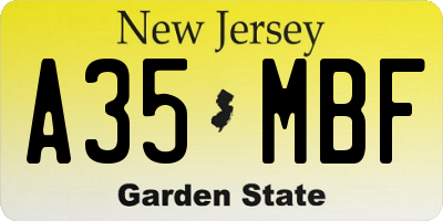 NJ license plate A35MBF