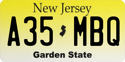 NJ license plate A35MBQ