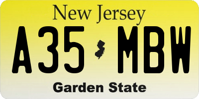 NJ license plate A35MBW