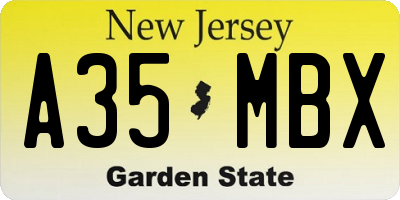 NJ license plate A35MBX