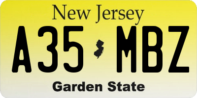 NJ license plate A35MBZ