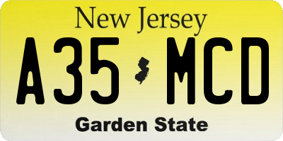 NJ license plate A35MCD