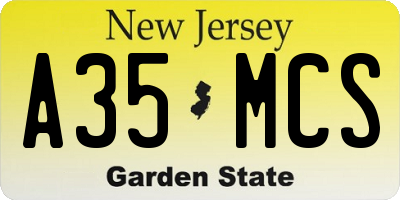 NJ license plate A35MCS