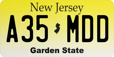 NJ license plate A35MDD