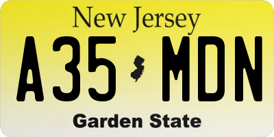 NJ license plate A35MDN