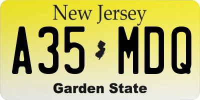 NJ license plate A35MDQ