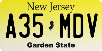 NJ license plate A35MDV