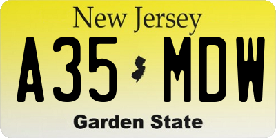 NJ license plate A35MDW