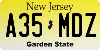 NJ license plate A35MDZ