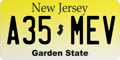 NJ license plate A35MEV