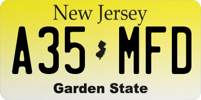 NJ license plate A35MFD