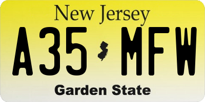 NJ license plate A35MFW