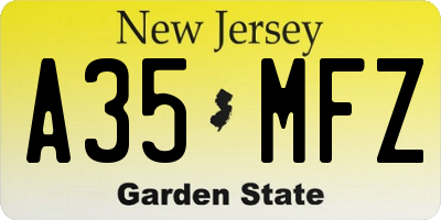 NJ license plate A35MFZ