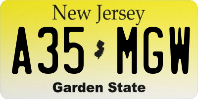NJ license plate A35MGW