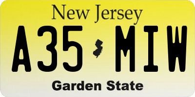 NJ license plate A35MIW