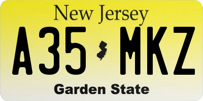 NJ license plate A35MKZ