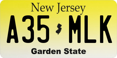 NJ license plate A35MLK