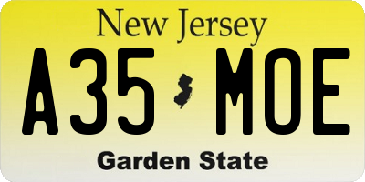 NJ license plate A35MOE