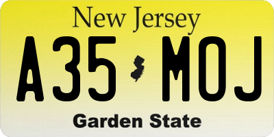 NJ license plate A35MOJ