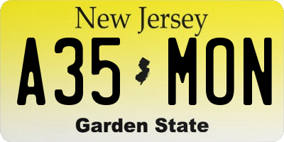 NJ license plate A35MON
