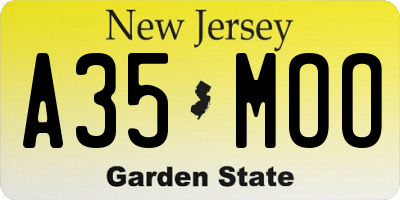 NJ license plate A35MOO