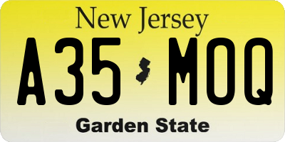 NJ license plate A35MOQ