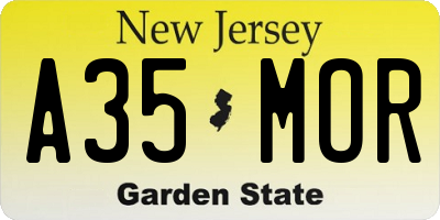 NJ license plate A35MOR