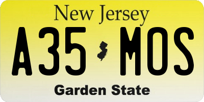 NJ license plate A35MOS