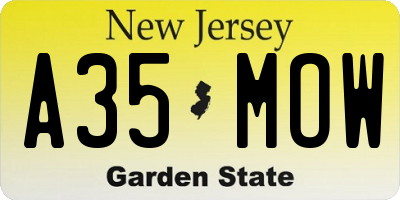 NJ license plate A35MOW
