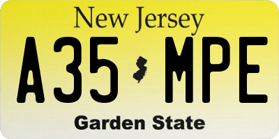 NJ license plate A35MPE