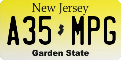 NJ license plate A35MPG