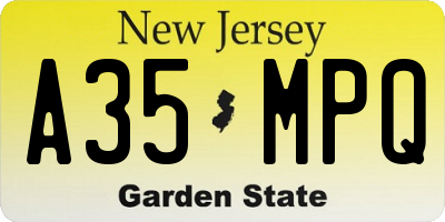 NJ license plate A35MPQ