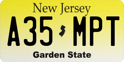 NJ license plate A35MPT