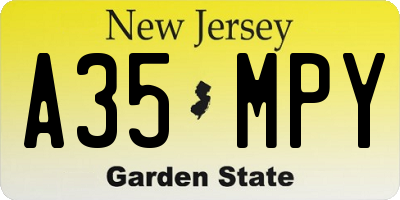 NJ license plate A35MPY