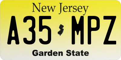 NJ license plate A35MPZ