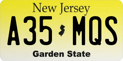 NJ license plate A35MQS