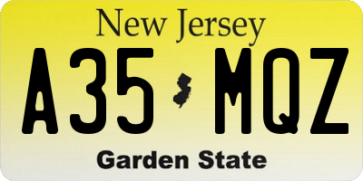 NJ license plate A35MQZ