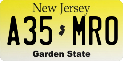 NJ license plate A35MRO