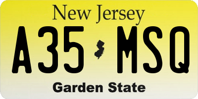 NJ license plate A35MSQ
