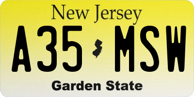 NJ license plate A35MSW