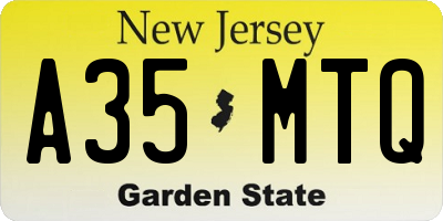 NJ license plate A35MTQ