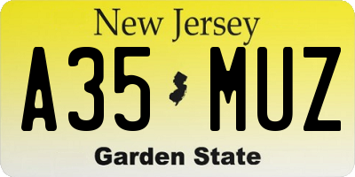 NJ license plate A35MUZ