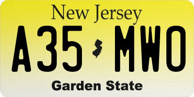 NJ license plate A35MWO