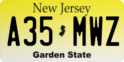 NJ license plate A35MWZ