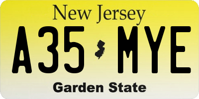 NJ license plate A35MYE