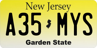 NJ license plate A35MYS