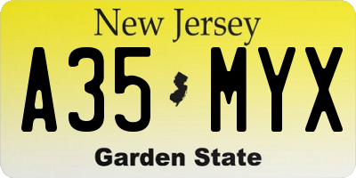 NJ license plate A35MYX