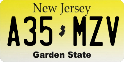 NJ license plate A35MZV