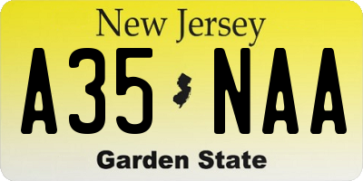 NJ license plate A35NAA